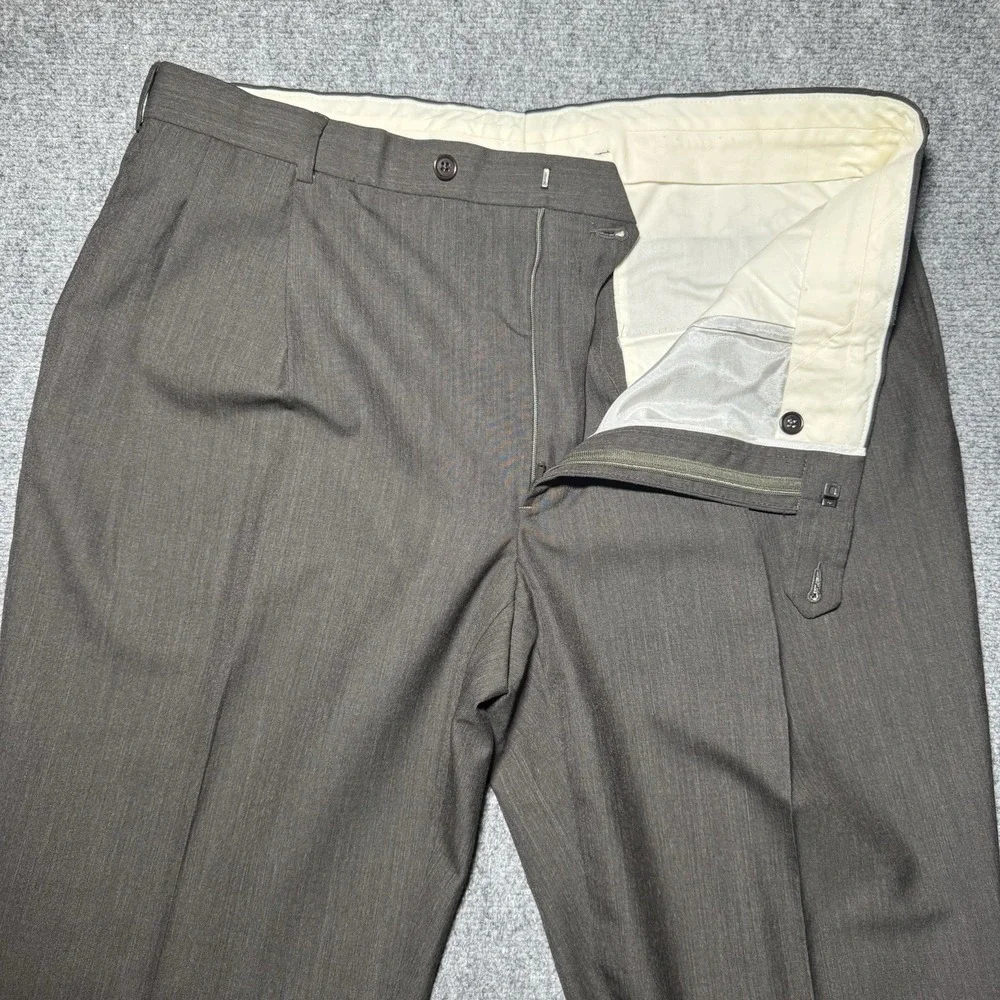 Brooks Brothers 346 Solid Dark Brown Dress Pants 100% Wool Men Fit 38x30